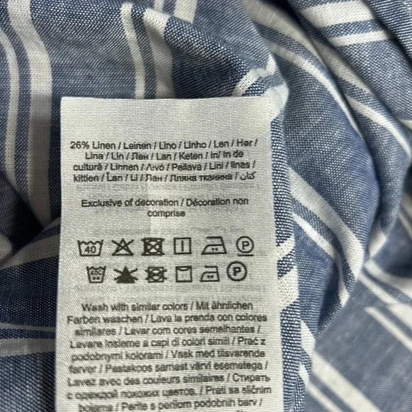 JACK & JONES SLIM FIT cotton linen  men shirt , striped vertically BLUE WHITE - Picture 8 of 10